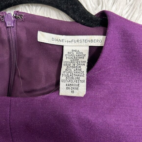Diane Von Furstenberg Purple Wool Blend Sheath Long Sleeve Above Knee Size 10 - Picture 7 of 10